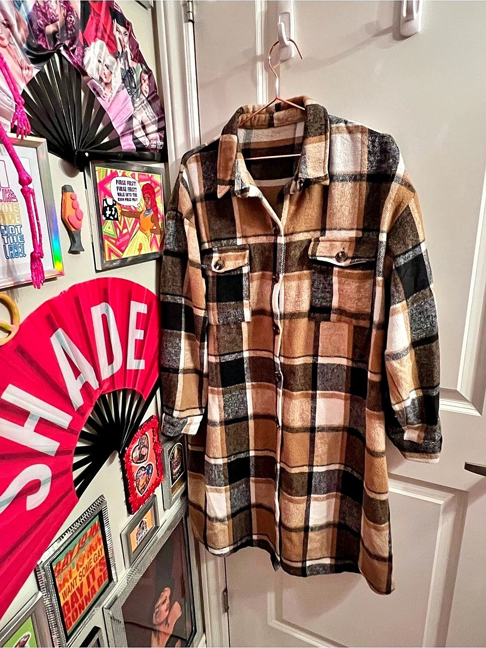 SHEIN Plaid Shacket in Brown & Black Size XL